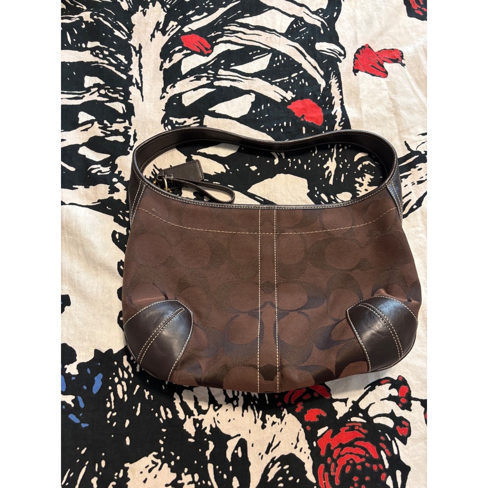 Coach Ergo Signature Jacquard Canvas Brown Leather Hobo Shoulder Bag